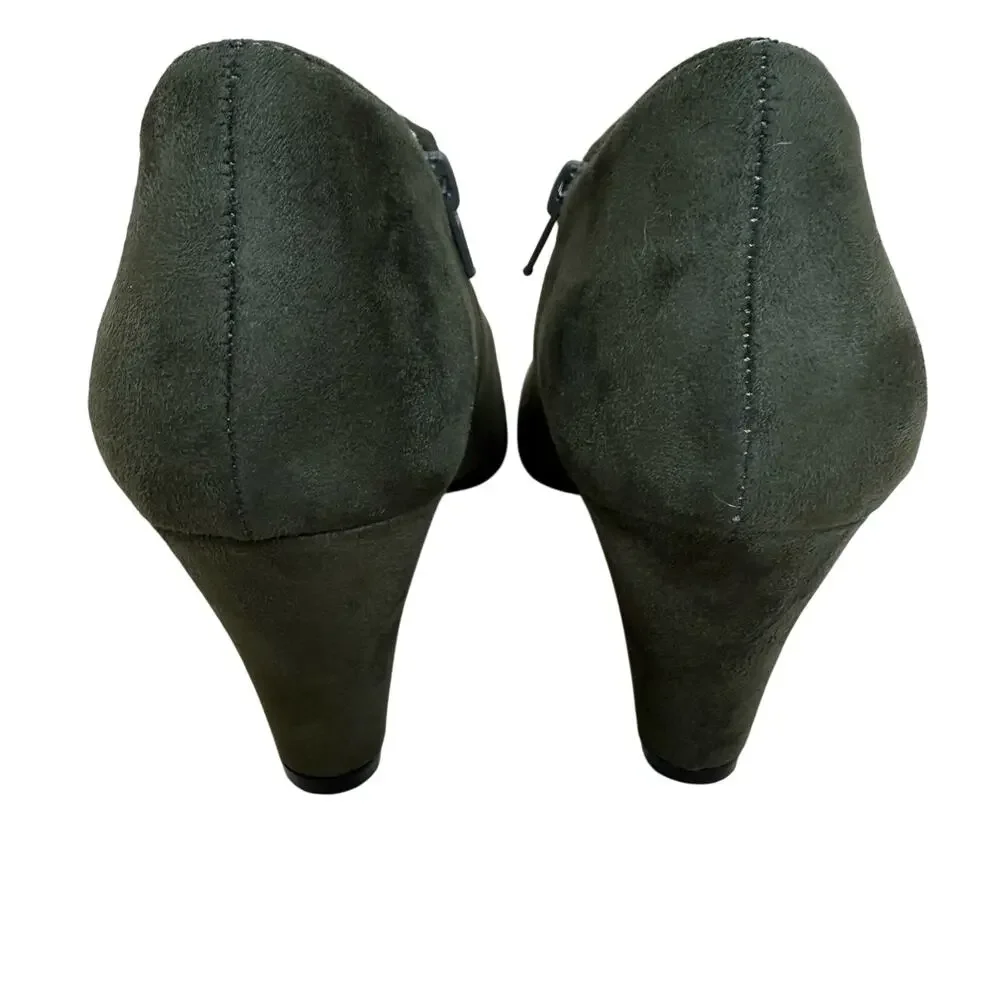Journee Collection Sanzi Booties Women’s 7 Olive Green Block Heel Boho Chic